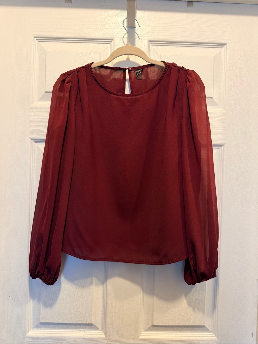 SHEIN Burgundy Sheer Sleeve Blouse